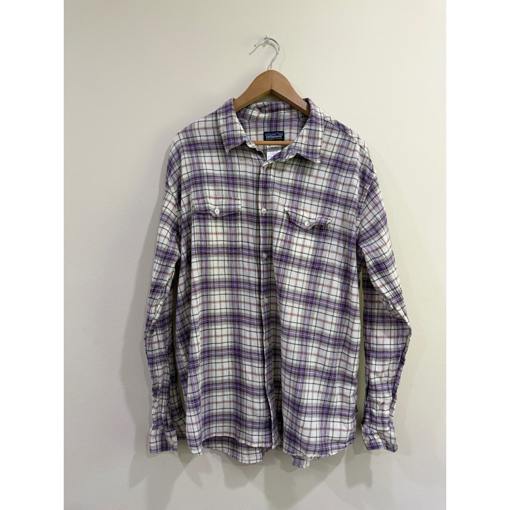 Patagonia Mens XXL Purple Plaid Organic Cotton Long Sleeve Flannel Shirt